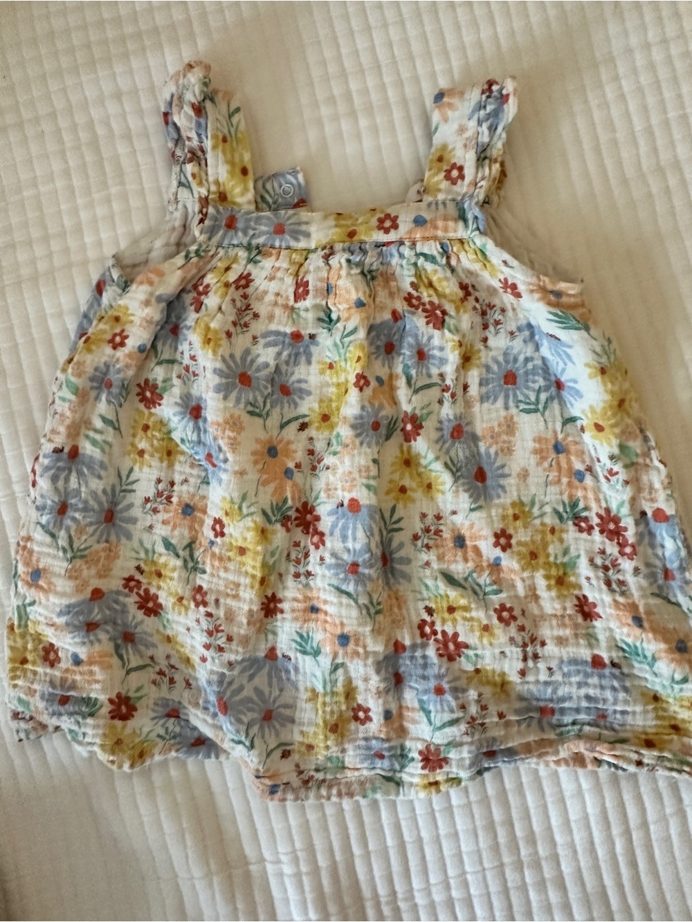 Angel Dear Floral Cotton Tank Top in Blue, Yellow & Red